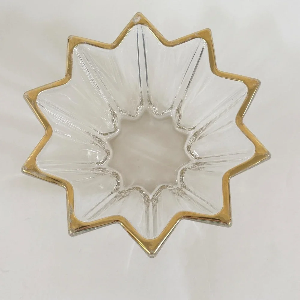Vintage Star Starburst Glass Bowl Copper Rim Pressed Glass Candy‎ Trinket Dish